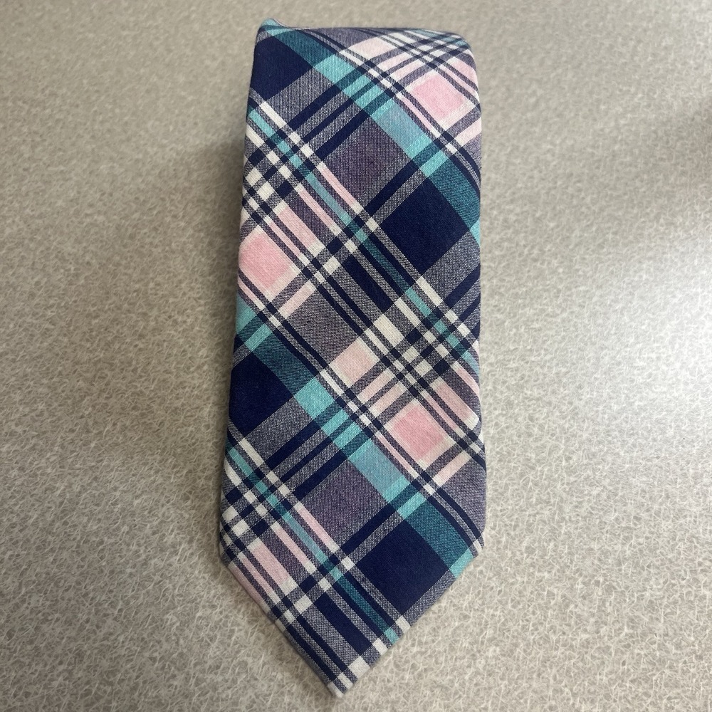 Saddlebred 100% Cotton Neck Tie xlong Pink And‎ Blue Plaid Easter